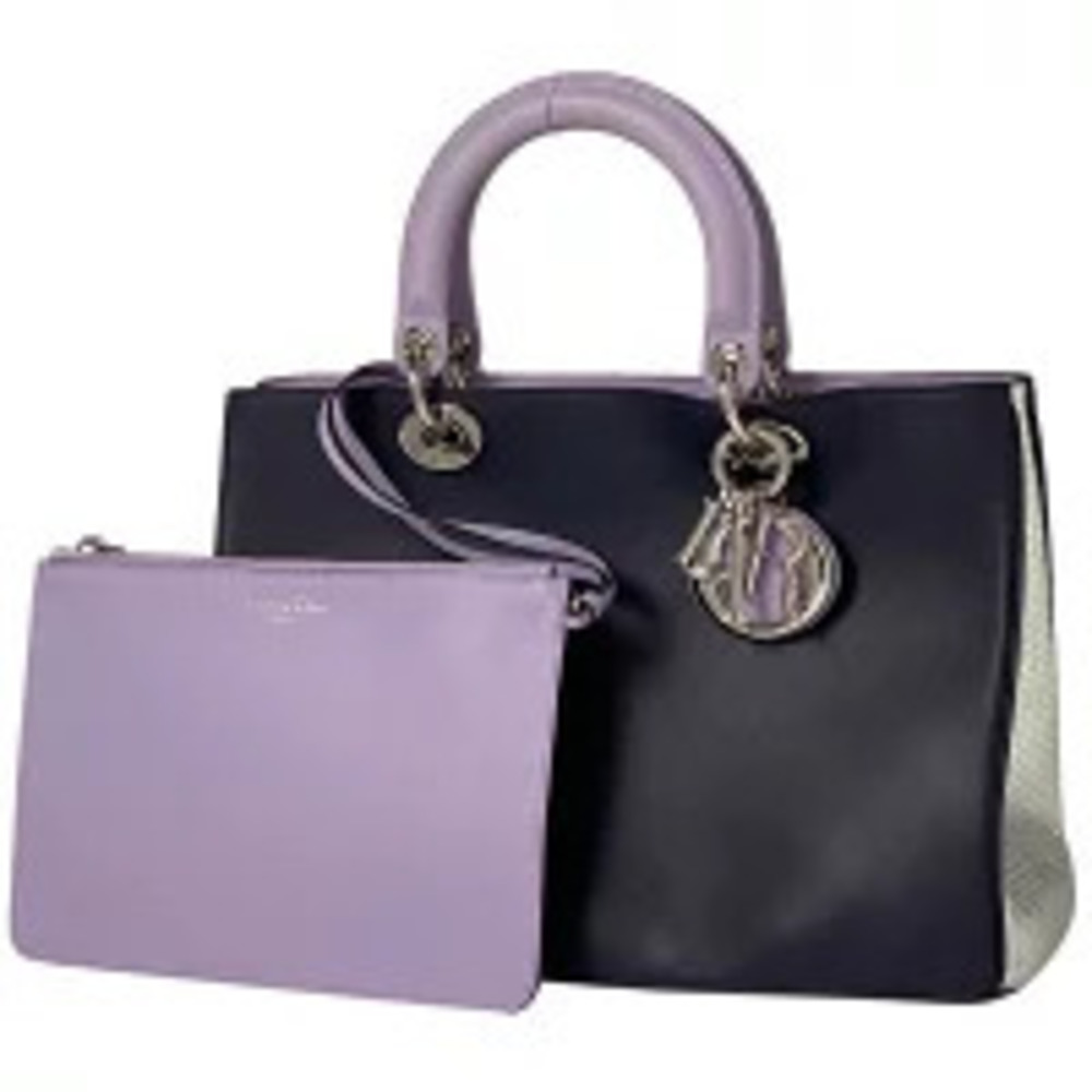Christian Dior Diorissimo Shoulder Bag Handbag Leather Navy Blue Purple Silver